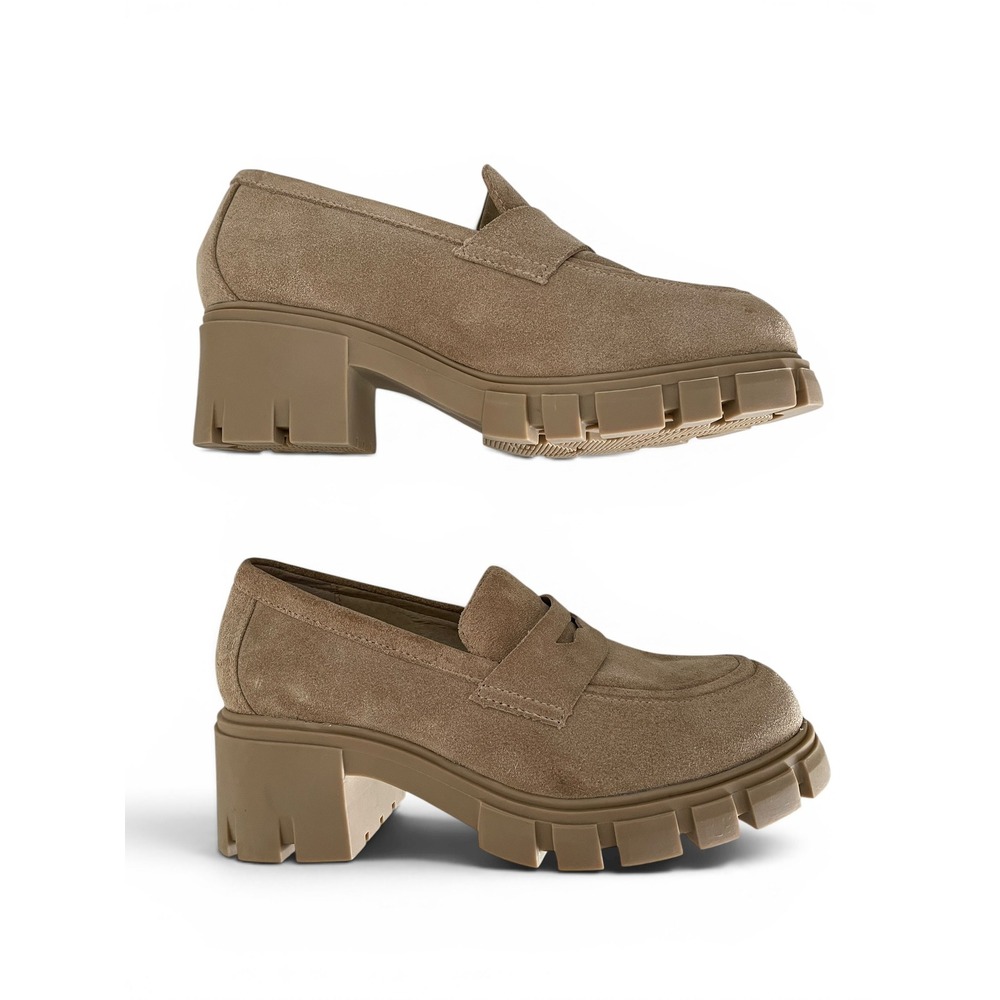 Steve Madden Hailee Women's 8 Sand Suede Lug Sole Chunky Heel Loafer
